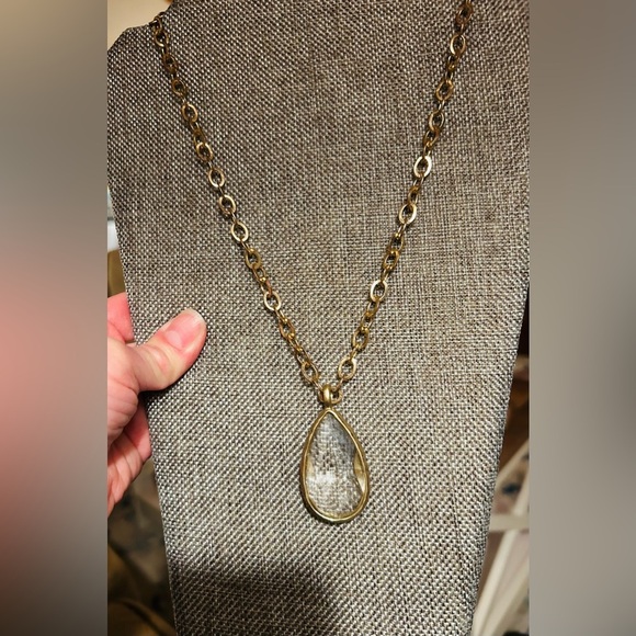 crystal pendant long necklace on gold link necklace, versatile, handmade - Picture 2 of 6